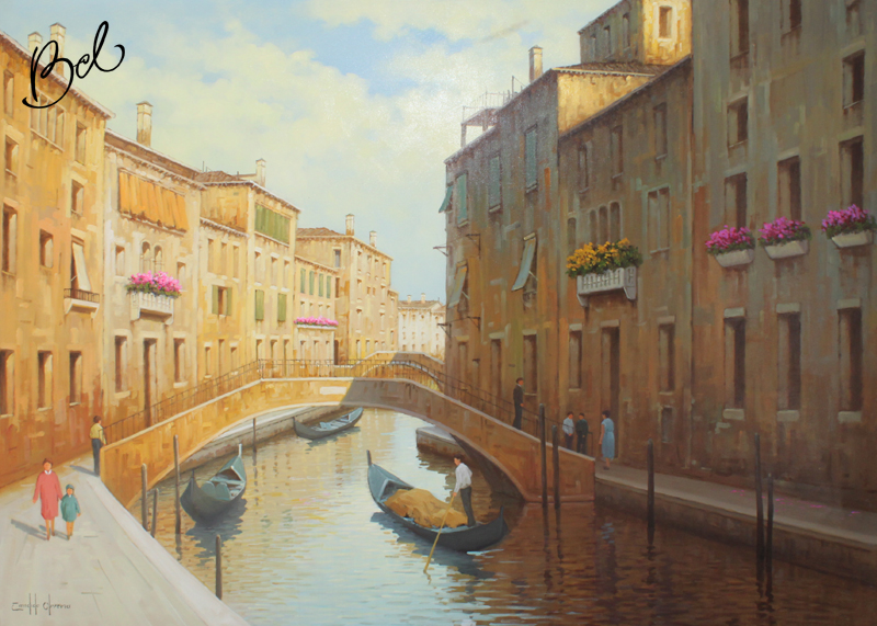 Ponte e Gondôlas sobre canal De Veneza