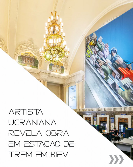 Artista ucraniana revela obra em estação de trem em Kiev.